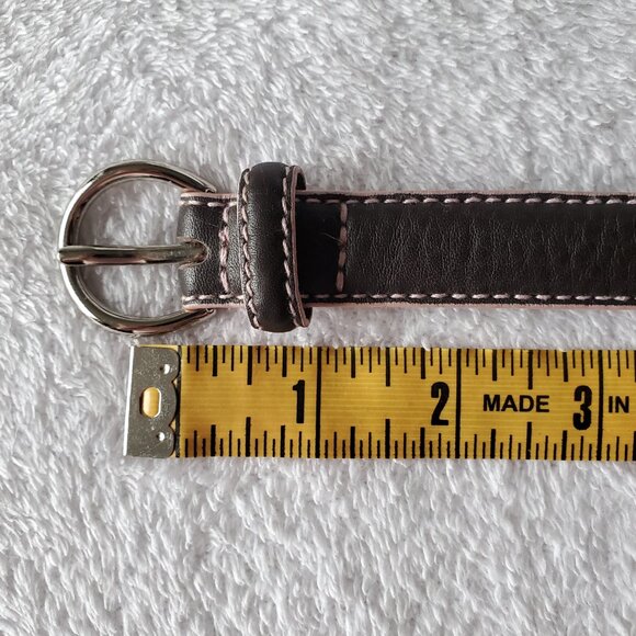 NEW Cole Haan Women\'s Brown Leather Skinny Belt Silver Buckle Contrast Stitch S main image 7